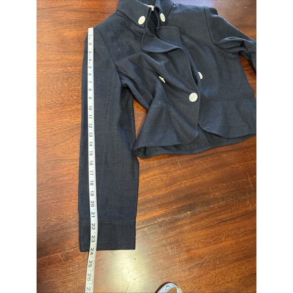 Valentino Spa Silk Cropped Blazer Size 12 Blue Woven Designer Tailored Twee - Picture 6 of 11